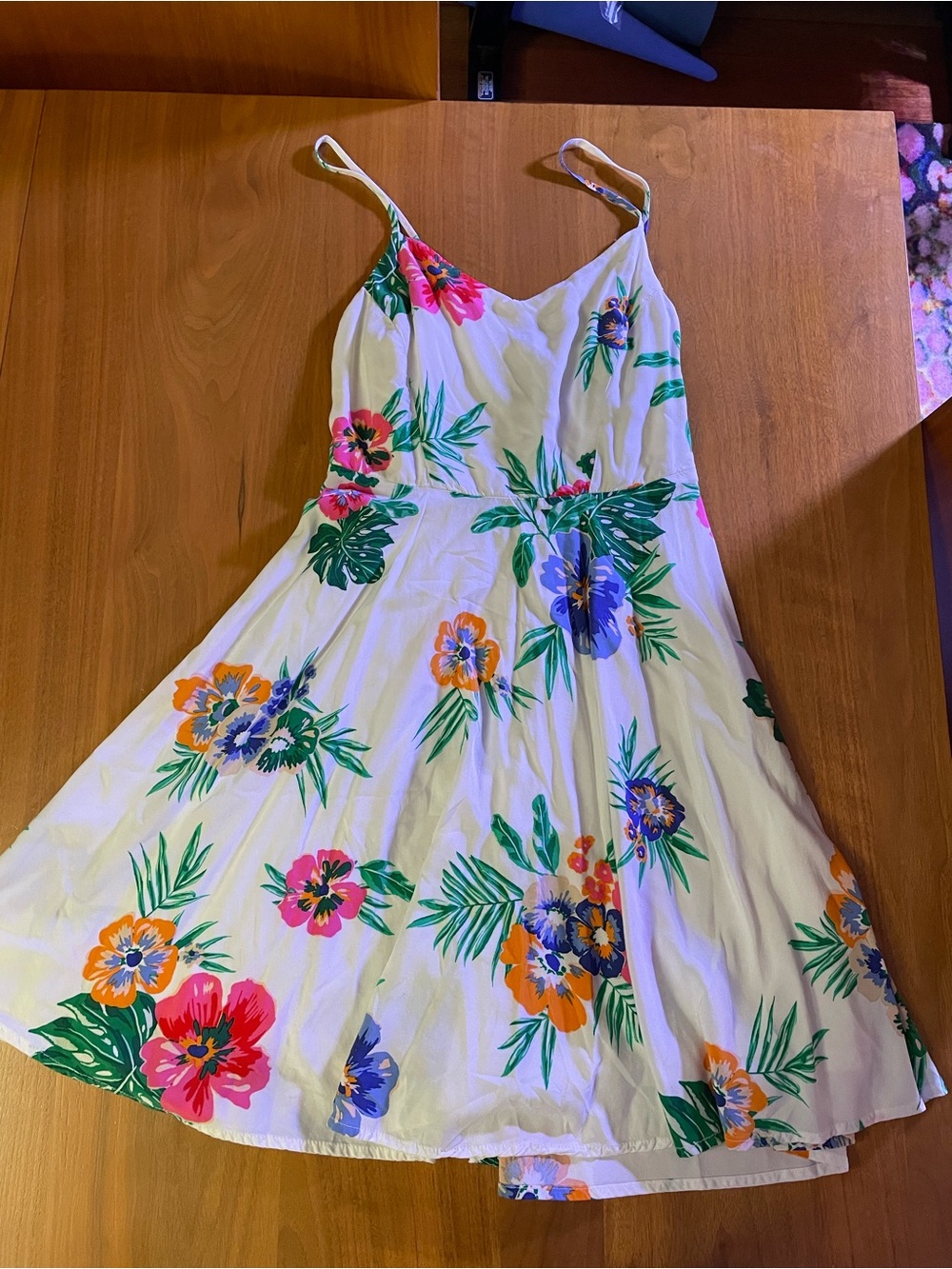 Old Navy Cream Floral Smocked Sundress with Green and Blue Print